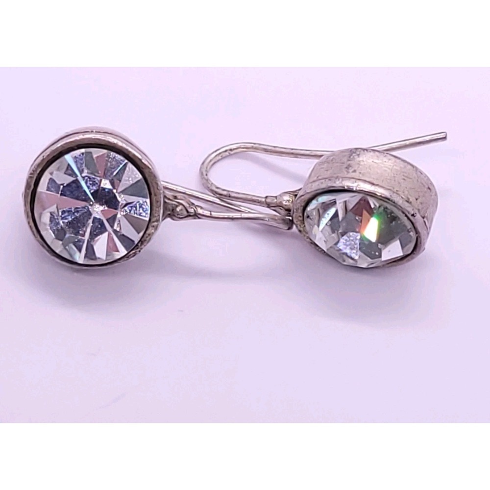 EH96 Sterling Silver Clear Faceted Stone Drop Earrings Kidney Wire